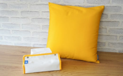 クッションカバー＆ティッシュボックスケース イエロー シンプル 丈夫 国産帆布 [+salt (プラスソルト)] 【013S066】