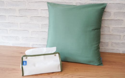 クッションカバー＆ティッシュボックスケース グリーン シンプル 丈夫 国産帆布 [+salt (プラスソルト)] 【013S067】