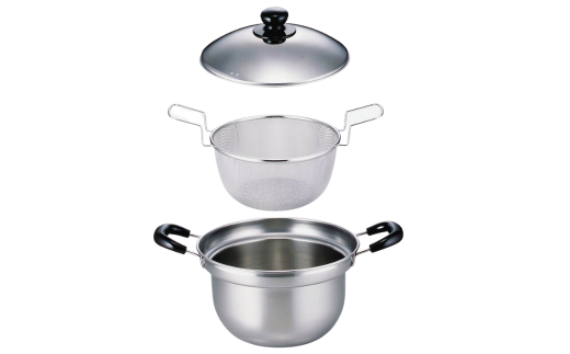 ゆで名人 ザル付両手鍋22㎝ キッチン用品 なべ 220mm 燕三条製 【015S090】