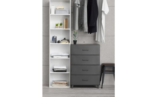 ホコリが入りにくい 壁付デザインチェスト LCチェスト 幅56cm 4段 ダークグレー 収納棚 キャビネット 収納ボックス 衣類収納 衣装ケース 引出し収納 ルームチェスト 新生活 一人暮らし 【019S013】