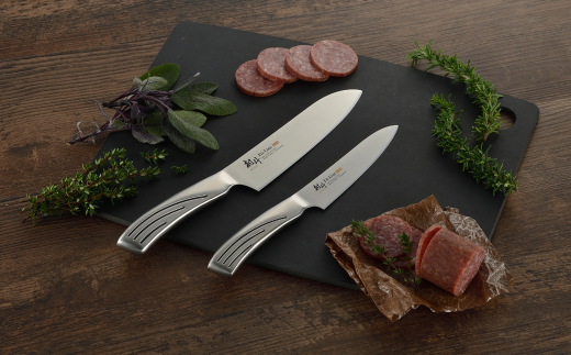 包丁２本セット(三徳包丁刃部16.5cm ぺティナイフ刃部13cm) 三徳包丁 ペティナイフ 庖丁 燕三条製 ステンレス 包丁 キッチン用品 キッチングッズ 万能包丁 調理器具 新生活 一人暮らし 下村工業 燕三条製 [村斗 Fit-Line] 【019S069】