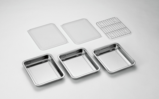 ステンレスバット3枚・蓋2枚・アミ1枚 6点セット キッチン用品 キッチングッズ ステンレス製 燕三条製 新生活 一人暮らし【020S073】