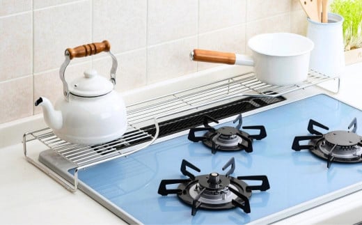 ステンレス製コンロ奥ラック幅78.5cm 左タイプ １段 キッチン用品 燕三条製 シンプル 収納 IH ガス【022S032】