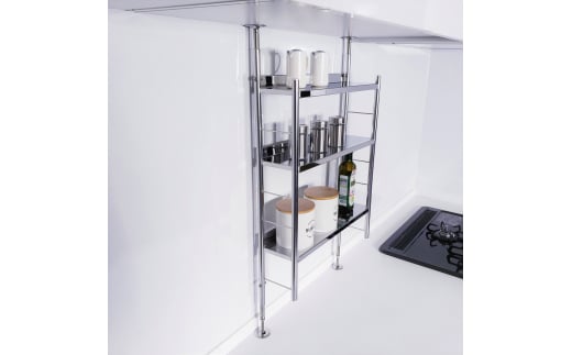 [燕三条水切り直販店] 突っ張り式 ステンレス 調味料ラック スリムタイプ スパイスラック 燕三条製 キッチン用品 キッチングッズ【026S001】