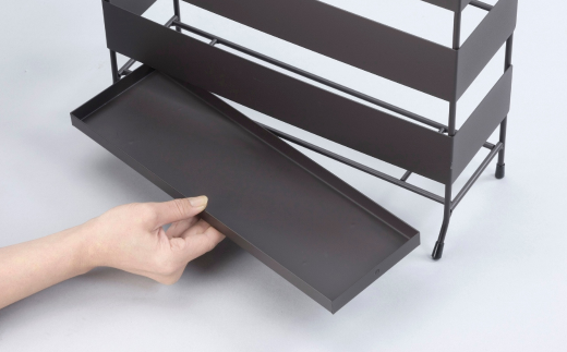 玄関で邪魔にならないスリム傘立て フック付 ブラウン 傘立て 水受けトレー付 シンプル スリムタイプ 【026S019】