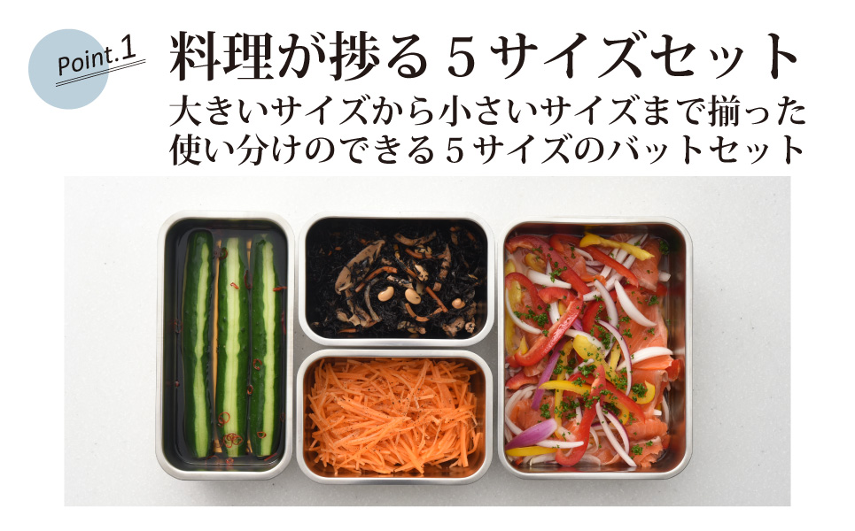 お料理はかどる 蓋付き角バット お得なボリュームセット 10点セット（角バット全サイズ各2個セット、ステンレスバット） （1/1、1/2、1/3、1/4、1/2スリム 各2個入れ 計10点セット） 調理器具 キッチングッズ キッチンツール 燕三条製 ステンレス製 新生活 一人暮らし 【037S003】