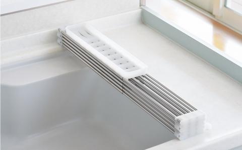 たためてしまえる伸縮水切り ワイドタイプ カトラリーケース付【013P051】