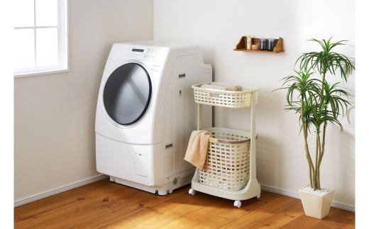 2段ランドリーバスケット ミルクティー E-style (イースタイル) 洗濯カゴ 脱衣かご 洗濯物入れ 衣類 ランドリー 新生活 一人暮らし 10000円以下 1万円以下 【010S049】