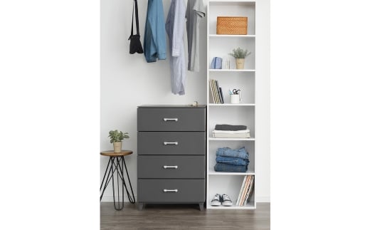 ホコリが入りにくい 壁付デザインチェスト LCチェスト 幅56cm 4段 ダークグレー 収納棚 キャビネット 収納ボックス 衣類収納 衣装ケース 引出し収納 ルームチェスト 新生活 一人暮らし 【019S013】