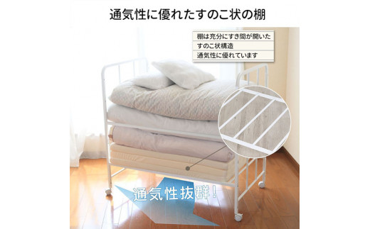 布団収納ラック ハイタイプ1段 布団 ふとん収納 ウォークインクローゼット 整理棚 押し入れ収納 シンプル 燕三条製 （キャスター付） [川口工器]【050S010】