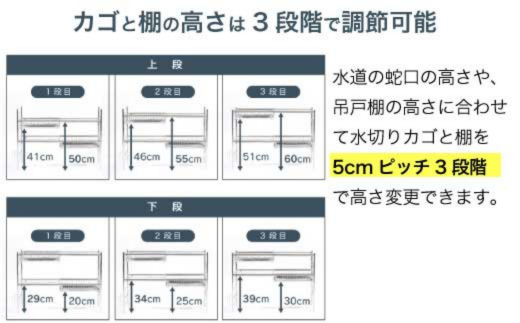 シンク上 伸縮式 システム 水切りラック 奥行23cm 2段 ( カゴ×2、棚×2 ) スリム ステンレス製 キッチン用品 燕三条製 [川口工器]【067S008】