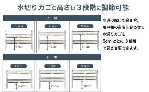 シンク上 伸縮式 システム 水切りラック 奥行23cm 2段 ( カゴ×4 ) スリム ステンレス製 キッチン用品 燕三条製 [川口工器]【074S003】