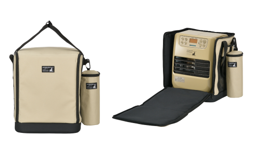 [キャプテンスタッグ×コロナ] 石油ファンヒーター ベージュ 専用収納ケース付きセット 7～9畳用 ポータブルバッテリー対応 ポータブル電源対応 アウトドア用品 キャンプ用品 暖房 屋外使用 灯油ストーブ FH-CP25CS 【108S005】