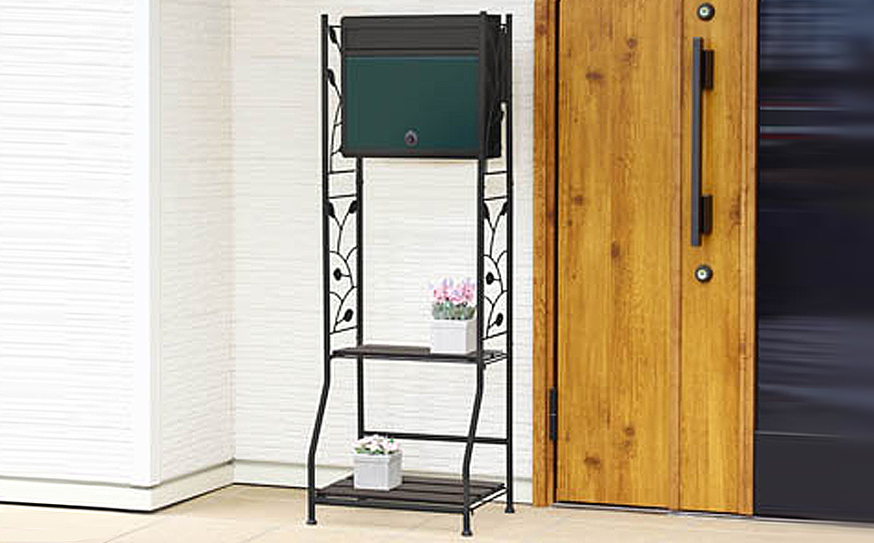 [グリーンライフ] 鍵付郵便ポスト＆人工木スタンド マットブラックグリーン【039P005】