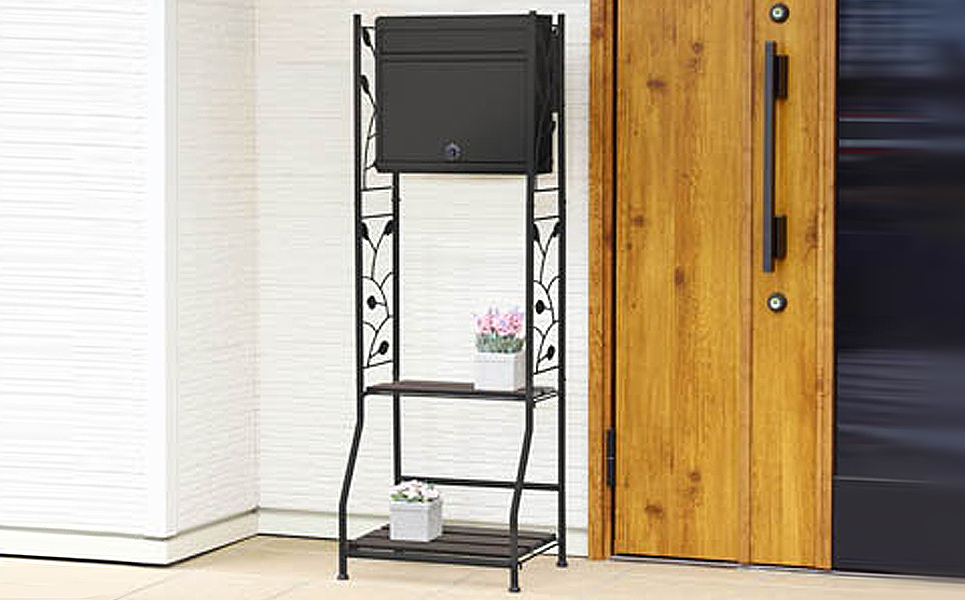 [グリーンライフ] 鍵付郵便ポスト＆人工木スタンド マットブラック【039P006】