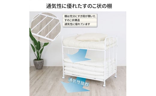 布団収納ラック ハイタイプ2段 布団 ふとん収納 ウォークインクローゼット 整理棚 押し入れ収納 シンプル 燕三条製 （キャスター付） [川口工器] 【056S004】