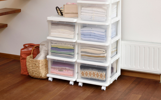 シーズユニット3段 WHクリア 収納チェスト 幅35 奥行42 高さ63.3 引き出し シンプル 衣替え 新生活 リビングチェスト キャスター付き スリム ラック プラスチック 収納チェスト キャスター スリムチェスト 一人暮らし [JEJアステージ] 【010S446】