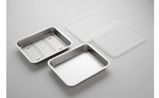 キズが目立ちにくい 蓋付きステンレスバットセット 調理器具 キッチングッズ キッチンツール ステンレス製 バット 網付き 燕三条製 新生活 一人暮らし 【011P009】