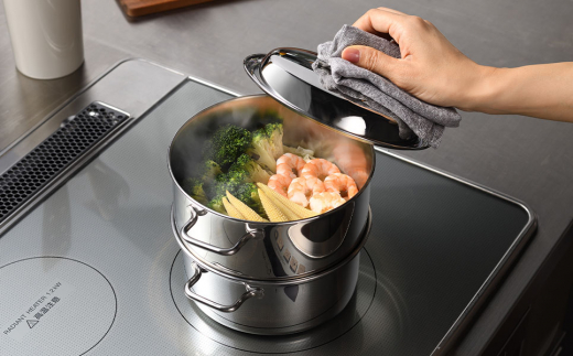 コンパクトスチームポット 17cm IH対応 食洗器対応  ステンレス製 蒸し器 両手鍋としても【016P058】