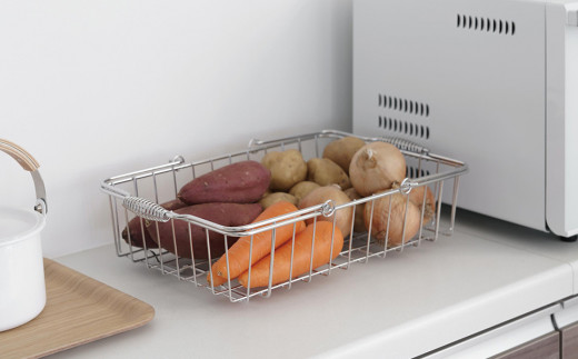 [家事問屋] 取って付きバスケット 小 ハンドル付 タオル収納 ステンレス製 キッチン用品 ランドリー用品 燕三条製 下村企販 新生活 【018S064】