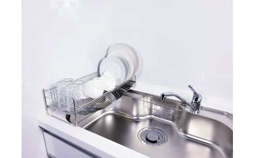 [燕三条水切り直販店] スリム 水切りラック ステンレス 57cmタイプ 水切りかご トレー付き 燕三条製【020S004】