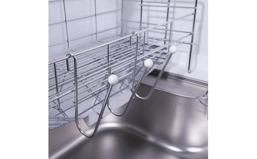 [燕三条水切り直販店]スライド水切りラック ステンレス １段タイプ 水切りかご 流れるトレー付き【027S015】