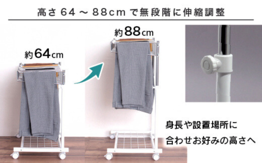 棚付きスラックスハンガー12本掛 ホワイト コンパクト スリム 省スペース 押入れ クローゼット キャスター 燕三条製 [川口工器] 【035S024】