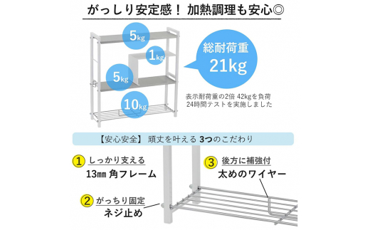 ステンレス棚 コンロサイドラック【arte】ヘアライン風 ホワイト スリム キッチンラック 収納スペース 調味料ラック 収納棚 組立品 おしゃれ シンプル 省スペース 隙間収納 小物収納 燕三条製 [川口工器]【036S001】