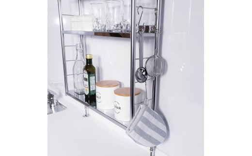 [燕三条水切り直販店] 突っ張り式 ステンレス 調味料ラック スリムタイプ スパイスラック 燕三条製 キッチン用品 キッチングッズ【026S001】