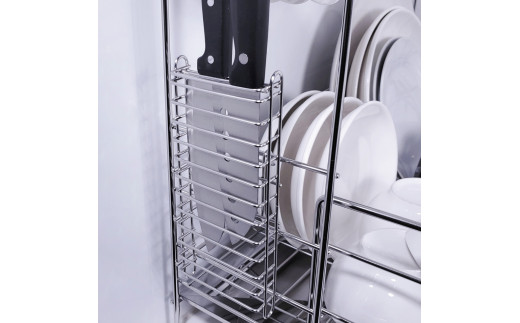 [燕三条水切り直販店]スライド水切りラック ステンレス ２段タイプ 水切りかご 流れるトレー付き【030S037】