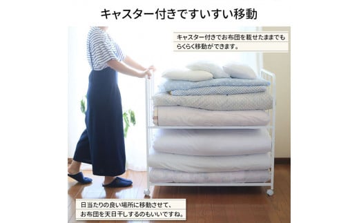 布団収納ラック ハイタイプ2段 布団 ふとん収納 ウォークインクローゼット 整理棚 押し入れ収納 シンプル 燕三条製 （キャスター付） [川口工器] 【056S004】