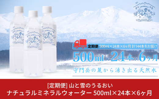 [定期便500ml×24本×6か月]ナチュラルミネラルウォーター 計500ml×144本 6か月連続でお届け 山と雪のうるおい 軟水 天然水 湧水 ミネラルウォーター 防災用品 防災グッズ【040S014】