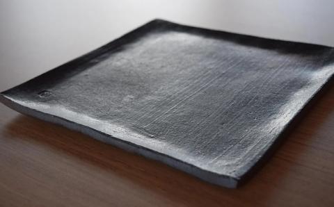 明城焼 恒炎窯 黒マット角皿 2枚セット