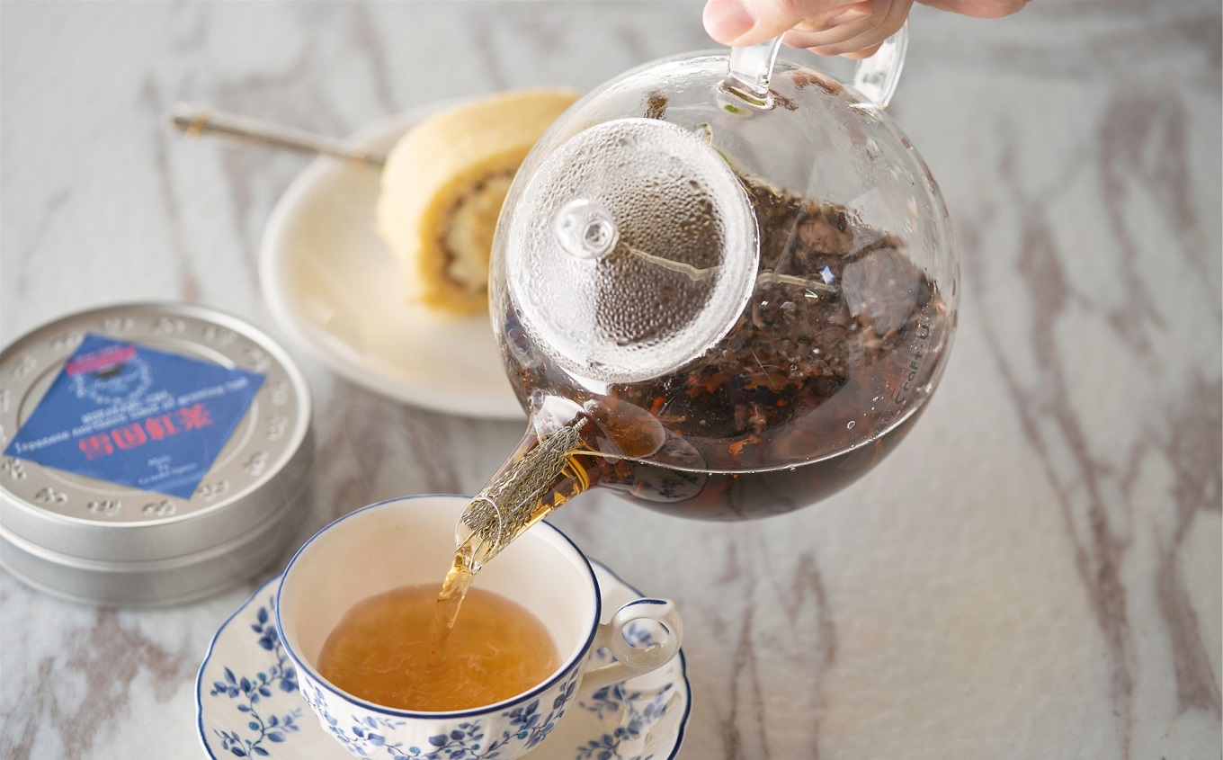 耐熱ガラス製 紅茶ポット ティーポット 1l・村上茶園 冨士美園の雪国紅茶（缶入り）リーフ 30g セット