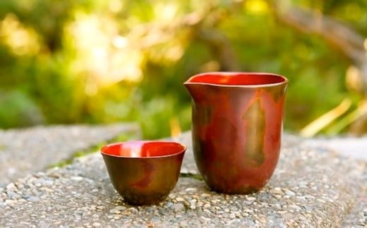 【新潟県伝統的産業品認定 斑紫銅】斑紫銅 Tanrei 酒器＆片口 朱色仕上げ[ZQ001]