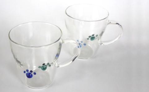 耐熱ガラス製 わんこ・にゃんこ足跡マグ 300ml（2個）