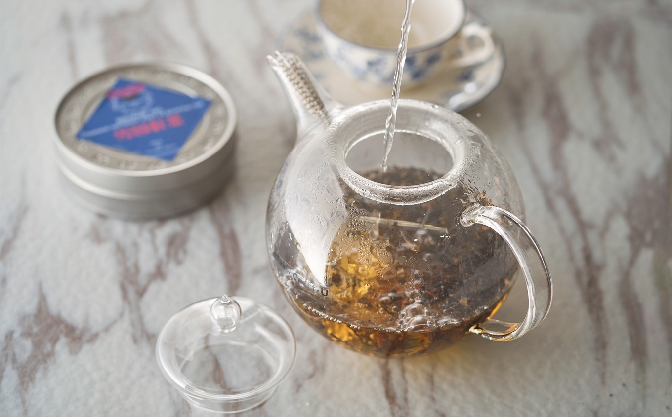 耐熱ガラス製 紅茶ポット ティーポット 1l・村上茶園 冨士美園の雪国紅茶（缶入り）リーフ 30g セット