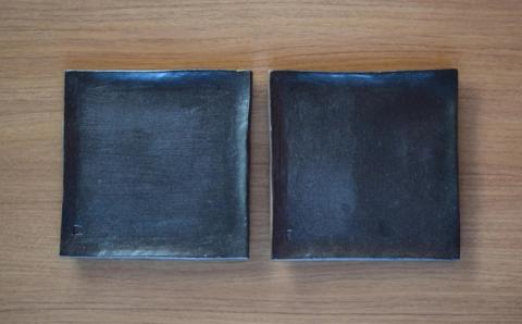 明城焼 恒炎窯 黒マット角皿 2枚セット