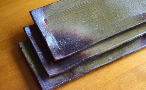 明城焼 恒炎窯 焼締長角皿 3枚セット