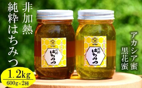 令和6年産・数量限定】国産 非加熱 純粋はちみつ 600g×2種類（アカシア蜜・黒花槐蜜）食べ比べセット 柏崎産: 柏崎市ANAのふるさと納税