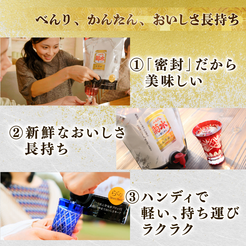 日本酒 菊水 スマートパウチ 2種 セット 1.5L×各1本 計3L 酒 ふなぐち 一番しぼり 白 生原酒 簡単 便利 晩酌 パーティー 飲み アルコール 人気 おすすめ 　飲み比べ　新潟県 新発田市 E115_01