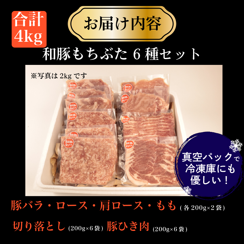 豚肉 和豚 もちぶた バラエティパック 4kg 肩ロース バラ ロース もも ひき肉 小間切れ 食べ比べ ブランド豚 和豚もちぶた ブランド 美味しい豚 豚肉 肉 にく 肉料理 夕食 晩ごはん ポーク おかず 小分け 便利 肉の片山 新潟県 新発田市 katayama008