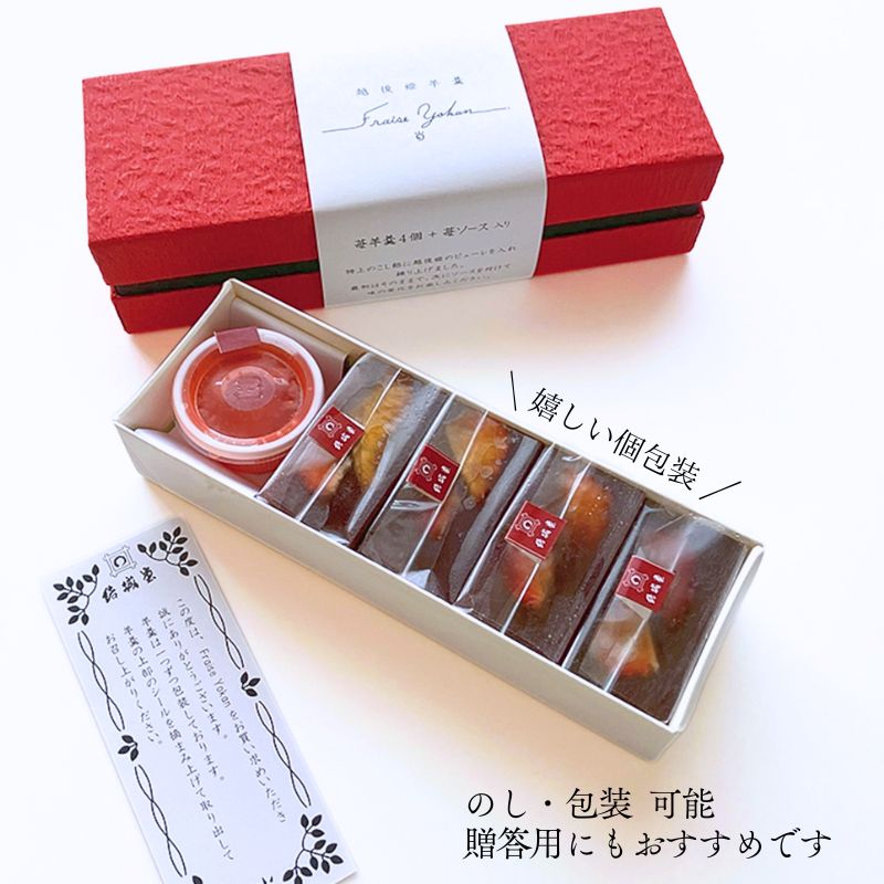 数量限定 越後姫羊羹 1箱 4切 苺ソース付 fraise yokan 羊羹 羊かん ようかん 和菓子 いちご ドライフルーツ 小豆 お茶菓子 お菓子 お土産 お歳暮 お中元 贈答用 ギフト 月岡温泉 御まんじゅう処 結城堂 新潟県 新発田市 yukido001_01
