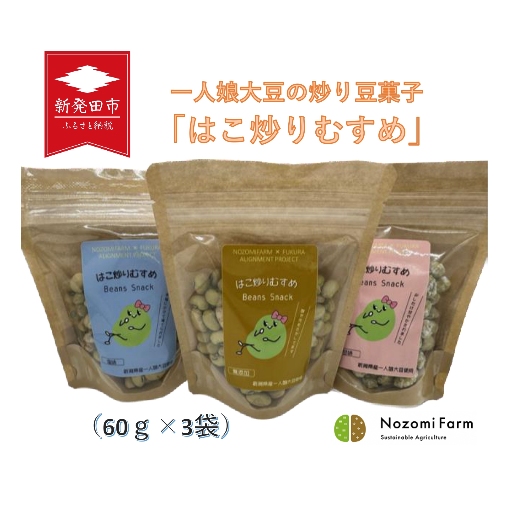 一人娘大豆の炒り豆菓子 はこ炒りむすめ 3点セット　【 炒り大豆 豆菓子 一人娘 大豆 セット 農福連携 B31 】