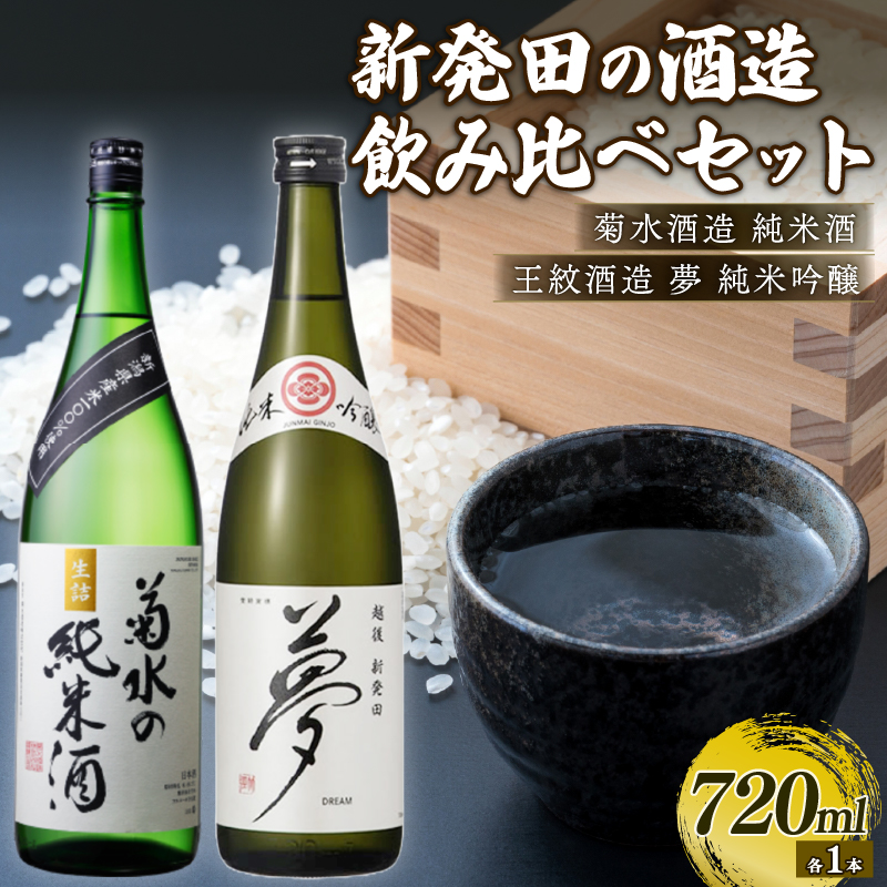【贈答用箱入】純米酒・吟醸酒セット(菊水×王紋)　【 新潟県 新発田市 日本酒 セット 王紋 菊水 純米酒 純米吟醸 夢 720ml 2本 飲み比べ 四合瓶 贈答 プレゼント E54_02H 】