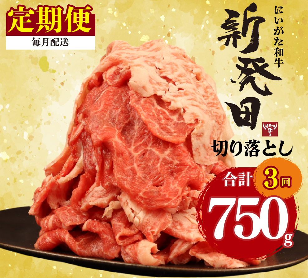 【定期便】 切り落とし 250g×3回 計750g 新発田牛 黒毛和牛 霜降り 和牛 ブランド牛 国産 しゃぶしゃぶ 小間切れ 小分け 贈答 お歳暮 新潟 新発田 新潟県 新発田市 近江牛 神戸牛 松阪牛 米沢牛 三大和牛 に負けない アルビレックス アルビレックス新潟 えのもとミート enomoto023