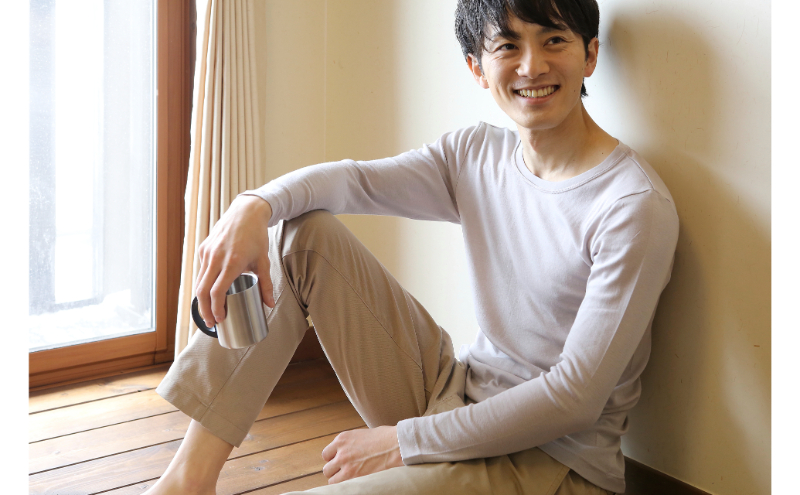 《絹生活研究所》インナー／メンズ／長袖／グレー／Lサイズ