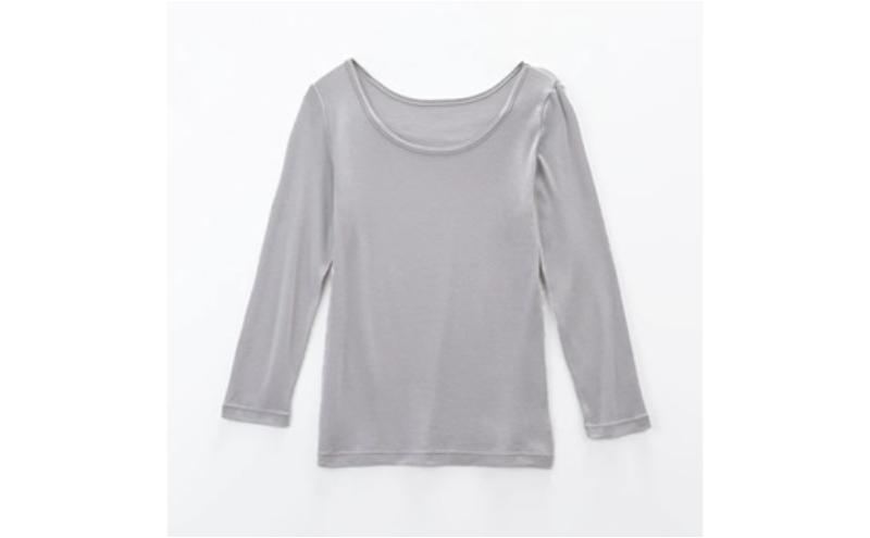 《絹生活研究所》インナー／レディース／8分袖／グレー／Lサイズ