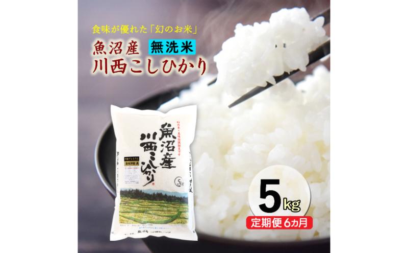 【定期便／6ヶ月】無洗米 魚沼産川西こしひかり5kg