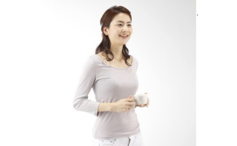 《絹生活研究所》インナー／レディース／8分袖／グレー／Lサイズ